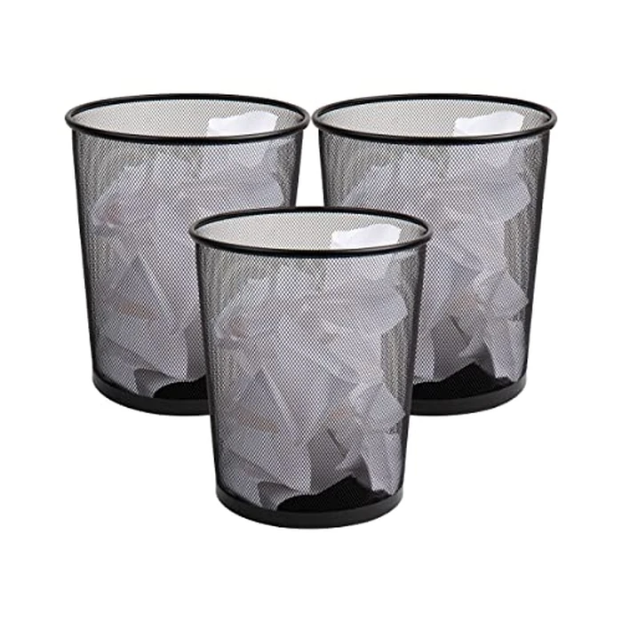 Mind Reader Mesh Trash Can, Set of 3, Waste Paper Basket, Round, Office, Metal Mesh, 11.5" L x 11.5" W x 13.75" H, Black by Mind Reader - Image 1