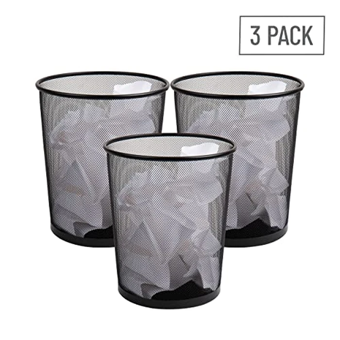 Mind Reader Mesh Trash Can, Set of 3, Waste Paper Basket, Round, Office, Metal Mesh, 11.5" L x 11.5" W x 13.75" H, Black by Mind Reader - Image 6