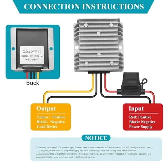 YABOANG DC/DC Buck Converter from 20-90V to 12V, 20A 240W MAX Power Transformer Waterproof Step Down Module for Automotive, LED Lights, Trucks by YABOANG - Image 6