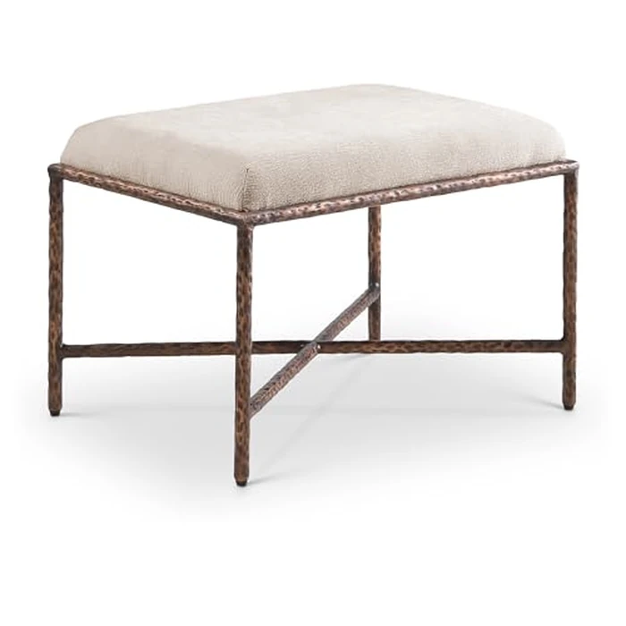 Meridian Furniture 22063Beige Valley Collection Modern | Contemporary Bench with Soft Beige Chenille Fabric, Brushed Bronze Forged Iron Metal Legs and Frame, 25" W x 18" D x 18" H, Beige by Meridian Furniture - Used - Like New condition - US$156.63