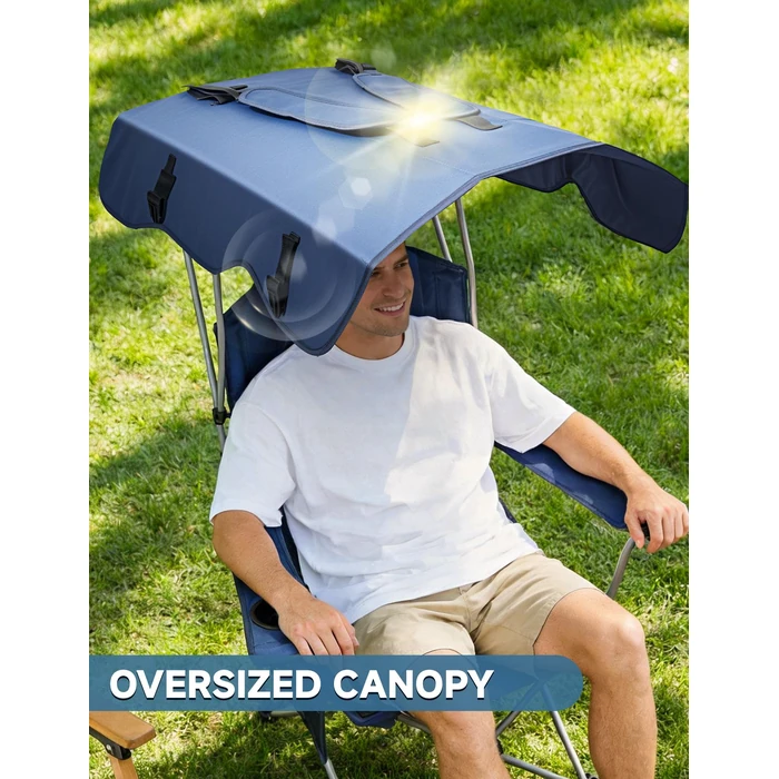 East Oak Camping Chair with Canopy | 25" High Back Folding Beach Chair with Canopy Shade, Supportive Headrest, Cup Holder, Side Pocket, 330 lbs Heavy Duty Canopy Chair for Outdoors by EAST OAK - Image 2