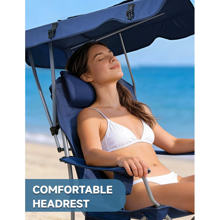 East Oak Camping Chair with Canopy | 25" High Back Folding Beach Chair with Canopy Shade, Supportive Headrest, Cup Holder, Side Pocket, 330 lbs Heavy Duty Canopy Chair for Outdoors by EAST OAK - Image 5