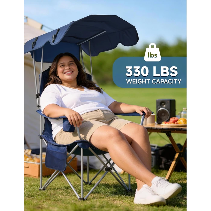 East Oak Camping Chair with Canopy | 25" High Back Folding Beach Chair with Canopy Shade, Supportive Headrest, Cup Holder, Side Pocket, 330 lbs Heavy Duty Canopy Chair for Outdoors by EAST OAK - Image 6