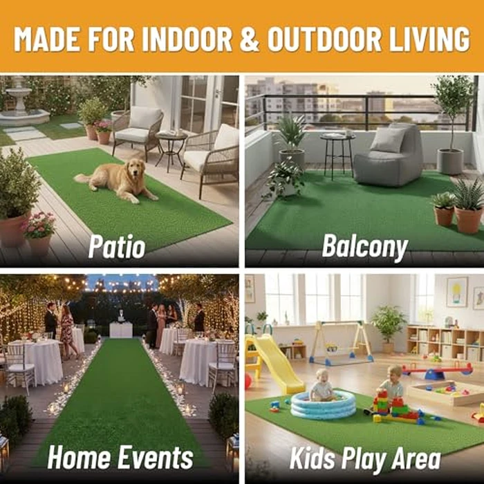Ottomanson Artificial Grass Turf 6'6" x 12' Indoor Outdoor Faux Grass Rug with Drainage Holes, Customizable with Extra Long Size Options, Perfect for Patio Lawn Balcony Weddings Photoshoot Backdrop by Ottomanson - Image 2