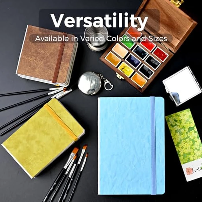 Funto Watercolor Journal, 7.5x5", 2 Packs, 44 Pages Each, Cold-pressed 100% Cotton, Pearlescent PU Leather Blue Cover, Art Supplies for Mixed Media by Funto - Image 4