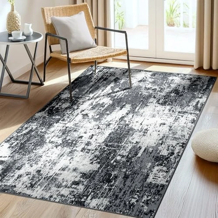 RELEANY Washable Area Rug 3'x5' Non-Slip Indoor Modern Abstract Low Pile Soft Carpet Rugs for Living Room Bedroom Home Entryway, Print Pattern, Black Navy Blue Gray by RELEANY - Image 1