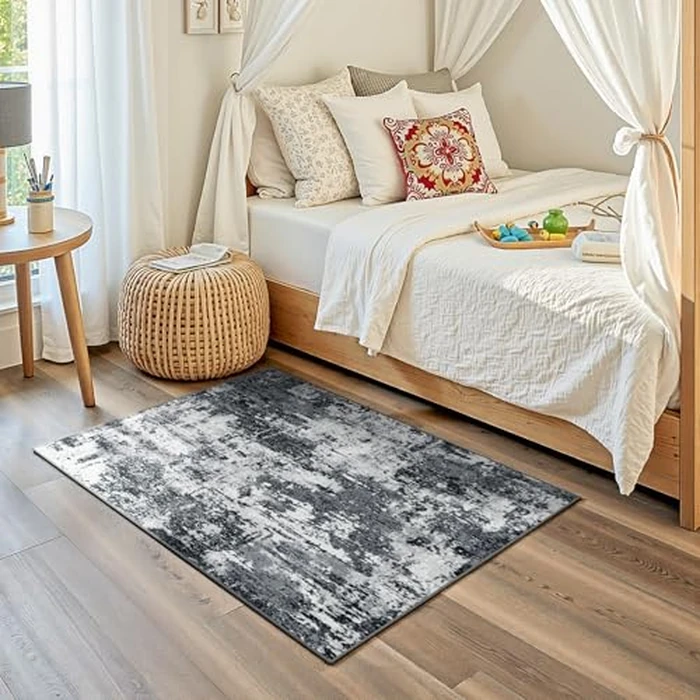 RELEANY Washable Area Rug 3'x5' Non-Slip Indoor Modern Abstract Low Pile Soft Carpet Rugs for Living Room Bedroom Home Entryway, Print Pattern, Black Navy Blue Gray by RELEANY - Image 3