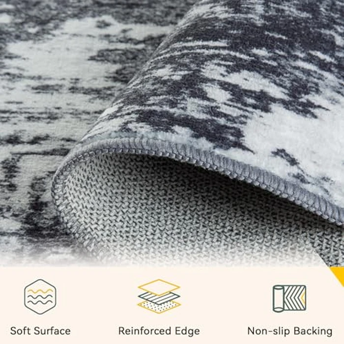 RELEANY Washable Area Rug 3'x5' Non-Slip Indoor Modern Abstract Low Pile Soft Carpet Rugs for Living Room Bedroom Home Entryway, Print Pattern, Black Navy Blue Gray by RELEANY - Image 4