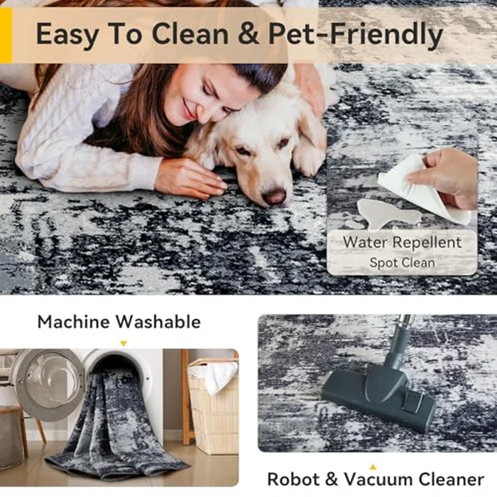 RELEANY Washable Area Rug 3'x5' Non-Slip Indoor Modern Abstract Low Pile Soft Carpet Rugs for Living Room Bedroom Home Entryway, Print Pattern, Black Navy Blue Gray by RELEANY - Image 5