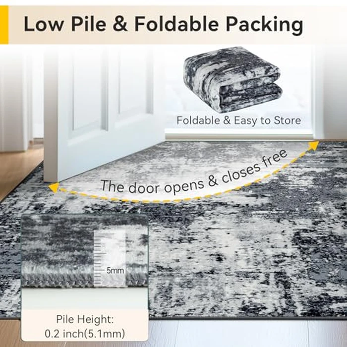 RELEANY Washable Area Rug 3'x5' Non-Slip Indoor Modern Abstract Low Pile Soft Carpet Rugs for Living Room Bedroom Home Entryway, Print Pattern, Black Navy Blue Gray by RELEANY - Image 6