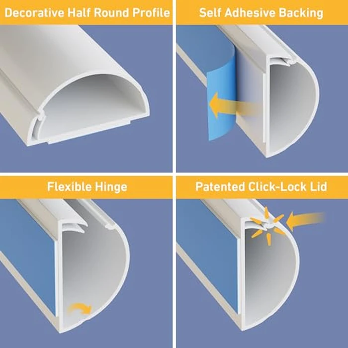 D-Line Cable Raceway On-Wall Cord Cover | 1D3015W | Surface Mount Electrical Channel to Hide and Conceal Cords, Cables, and Wires | White, Paintable by D-Line - Image 2