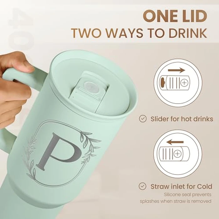 Personalized Monogrammed Tumbler with Handle 40oz, Letter P Tumblers Insulated Coffee Travel Cup, Custom Initial Gift for Women Girls Friends, Monogram Gift for Christmas Birthday Mothers Day by SANDJEST - Image 5