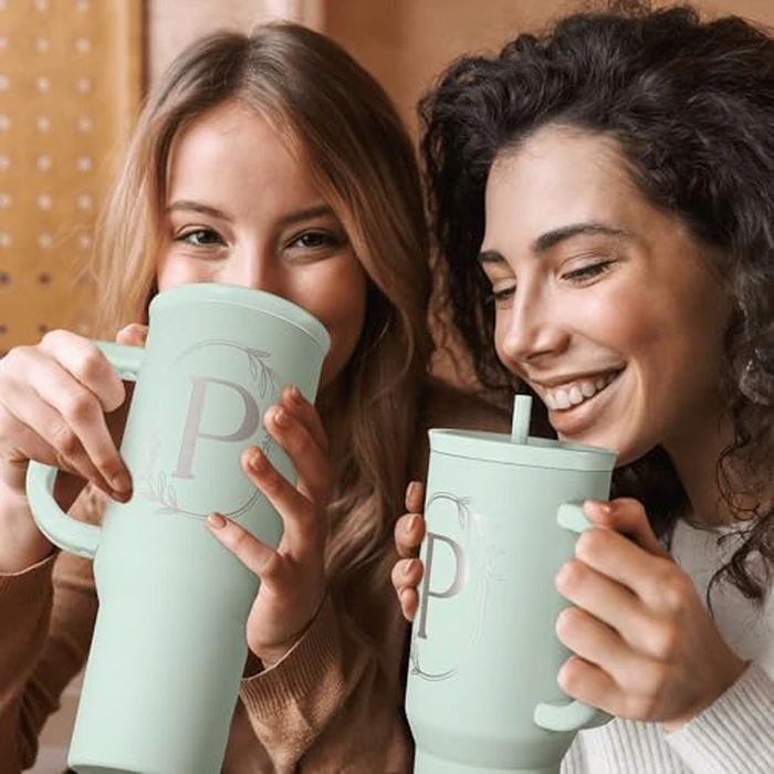 Personalized Monogrammed Tumbler with Handle 40oz, Letter P Tumblers Insulated Coffee Travel Cup, Custom Initial Gift for Women Girls Friends, Monogram Gift for Christmas Birthday Mothers Day by SANDJEST - Image 7