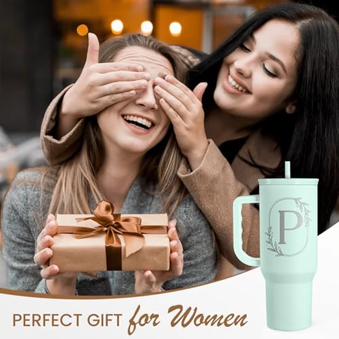 Personalized Monogrammed Tumbler with Handle 40oz, Letter P Tumblers Insulated Coffee Travel Cup, Custom Initial Gift for Women Girls Friends, Monogram Gift for Christmas Birthday Mothers Day by SANDJEST - Image 8