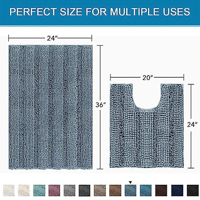 H.VERSAILTEX Bathroom Rugs Bath Rug Set 2 Piece Bathroom Contour Rug Toilet Mat Sets Non Slip Contour Bath Rug Ultra Thick Water Absorbent Striped Bath Mats(36" x 24" Plus 20" x 24" U, Stone Blue) by H.VERSAILTEX - Image 5