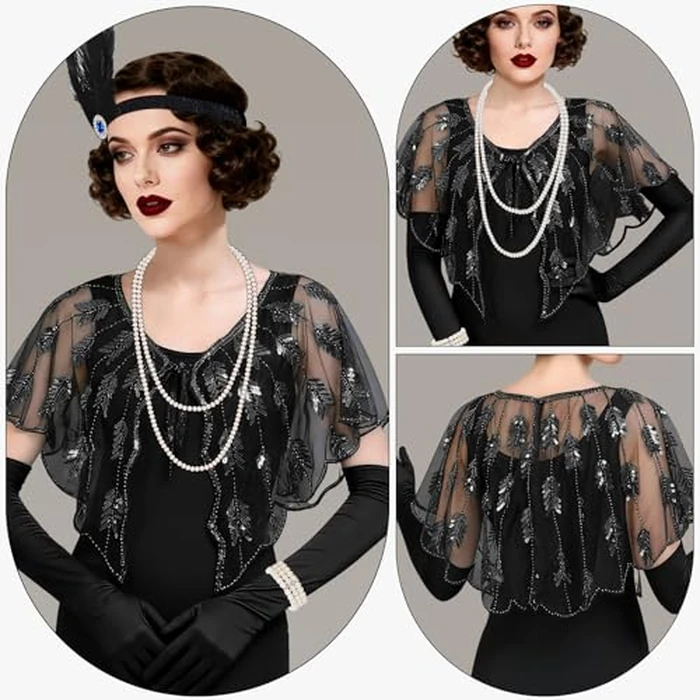 ELECLAND 10 Pieces 1920s Flapper Gatsby Accessories Set Fashion Roaring 20's Theme Set with Headband Headpiece for Women (Black, Style 3) by ELECLAND - Image 2