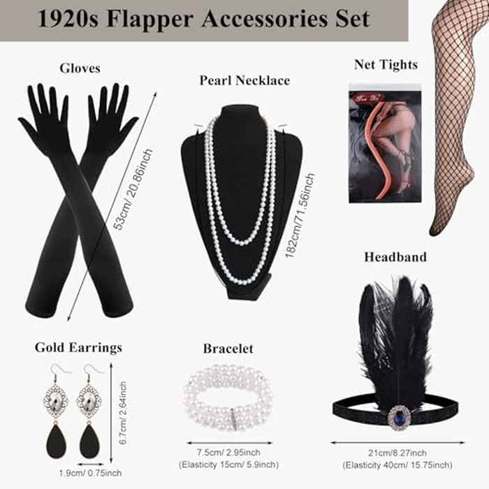 ELECLAND 10 Pieces 1920s Flapper Gatsby Accessories Set Fashion Roaring 20's Theme Set with Headband Headpiece for Women (Black, Style 3) by ELECLAND - Image 4