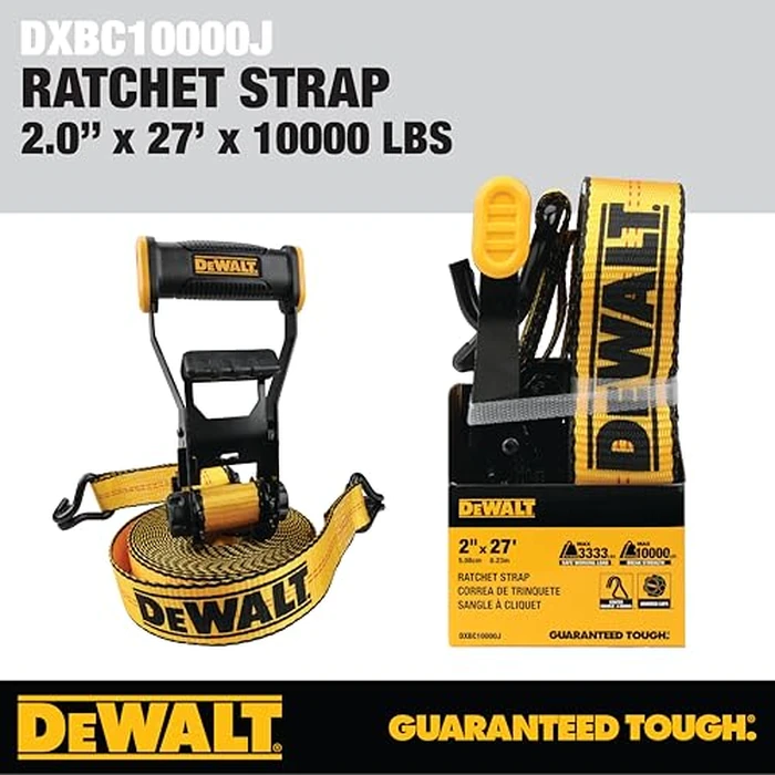 DEWALT DXBC10000J Black/Yellow 2" x 27' Ratchet Tie Down Strap with Double J-Hook - Heavy-Duty Cargo Securing (10,000 lb Break Strength) by DEWALT - Image 9