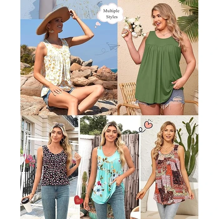 Anydeer Womens Summer Tank Tops Sleeveless Shirts 2026 Casual Tunics Loose Fit Blouses for Ladies Plus Size M-4XL, 2XL, Rhombus Pink Flower by Anydeer - Used - Like New condition