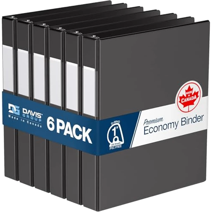 Premium Economy 1-Inch Binder, 3-Ring Binder for School, Office, or Home, Colored Binder Notebook, Pack of 6, D Ring, Black by Davis Group - Used - Acceptable condition - CA$11.84