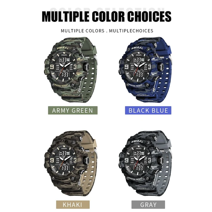 Men's Analog Digital Outdoor Sports Watch Military Tactics Multi Function Watch LED Electronic Large Dual Display Watch Army Luminous Waterproof Watch (Camouflage Blue) by FANMIS - Image 6