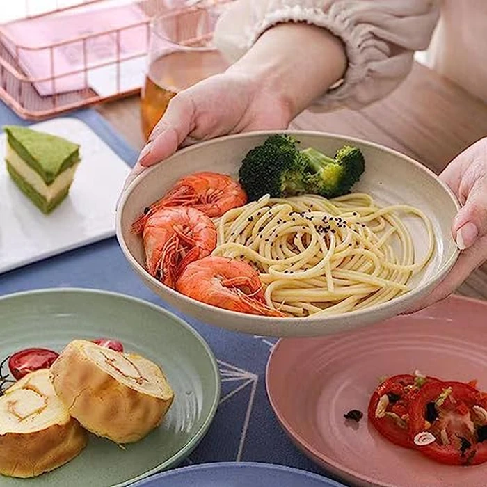 9 Inch Unbreakable Wheat Straw Plates - Reusable Plate Set - Dishwasher & Microwave Safe - Dinner Dishes Lightweight Plates Salad Kids Adult Plate for Kitchen Camping - BPA Free (Plate-9in) by K Y KANGYUN - Image 2