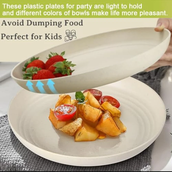 9 Inch Unbreakable Wheat Straw Plates - Reusable Plate Set - Dishwasher & Microwave Safe - Dinner Dishes Lightweight Plates Salad Kids Adult Plate for Kitchen Camping - BPA Free (Plate-9in) by K Y KANGYUN - Image 4