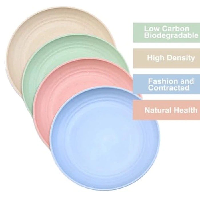 9 Inch Unbreakable Wheat Straw Plates - Reusable Plate Set - Dishwasher & Microwave Safe - Dinner Dishes Lightweight Plates Salad Kids Adult Plate for Kitchen Camping - BPA Free (Plate-9in) by K Y KANGYUN - Image 5