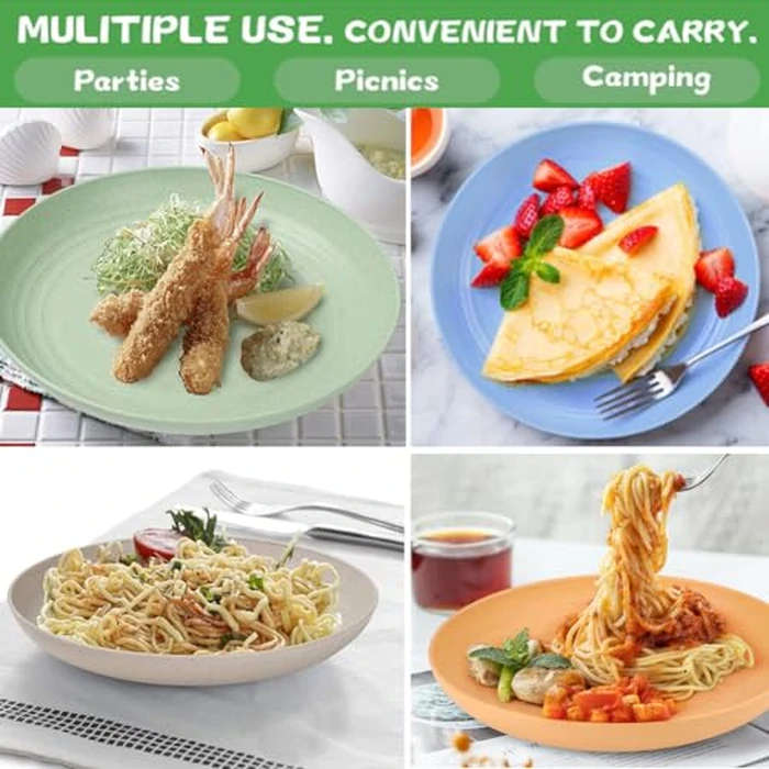 9 Inch Unbreakable Wheat Straw Plates - Reusable Plate Set - Dishwasher & Microwave Safe - Dinner Dishes Lightweight Plates Salad Kids Adult Plate for Kitchen Camping - BPA Free (Plate-9in) by K Y KANGYUN - Image 6