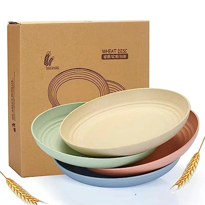 9 Inch Unbreakable Wheat Straw Plates - Reusable Plate Set - Dishwasher & Microwave Safe - Dinner Dishes Lightweight Plates Salad Kids Adult Plate for Kitchen Camping - BPA Free (Plate-9in) by K Y KANGYUN - Image 8