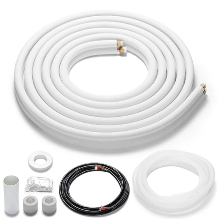 TURBRO 16 Ft. Mini Split Line Set, 1/4" & 3/8" O.D. Copper Pipes Tubing, Thickened PE Insulated Coil Copper Line for Mini Split or Heat Pump Air conditioner and HVAC with Fittings by TURBRO - Used - Like New condition