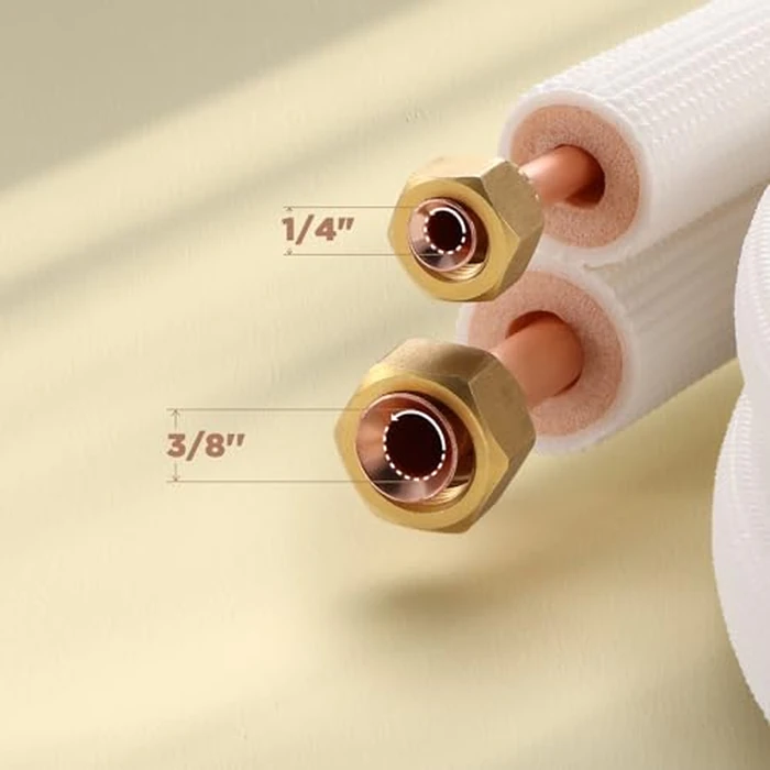 TURBRO 16 Ft. Mini Split Line Set, 1/4" & 3/8" O.D. Copper Pipes Tubing, Thickened PE Insulated Coil Copper Line for Mini Split or Heat Pump Air conditioner and HVAC with Fittings by TURBRO - Image 2