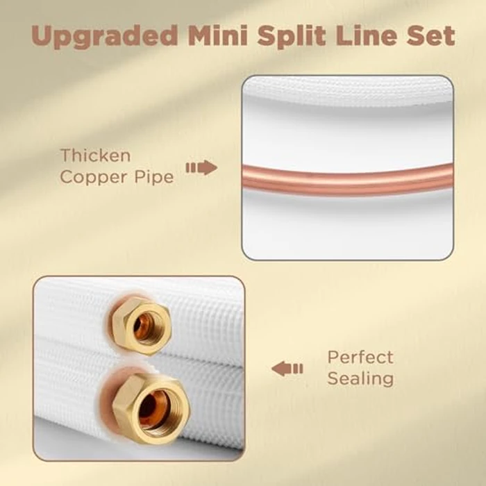 TURBRO 16 Ft. Mini Split Line Set, 1/4" & 3/8" O.D. Copper Pipes Tubing, Thickened PE Insulated Coil Copper Line for Mini Split or Heat Pump Air conditioner and HVAC with Fittings by TURBRO - Image 4