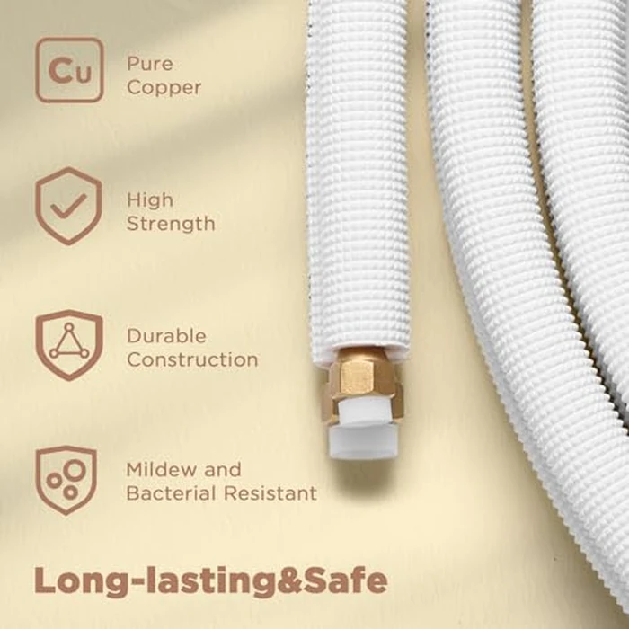 TURBRO 16 Ft. Mini Split Line Set, 1/4" & 3/8" O.D. Copper Pipes Tubing, Thickened PE Insulated Coil Copper Line for Mini Split or Heat Pump Air conditioner and HVAC with Fittings by TURBRO - Image 5