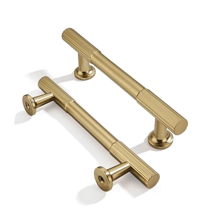 khtumeware 3-3/4 Inch Hole Center 10 Pack Brushed Brass Heavy Duty Solid Warm Brass Cabinet Pulls, Kitchen Drawer Handles, for Dresser cabinets, cabinets by khtumeware - Used - Very Good condition - US$23.02