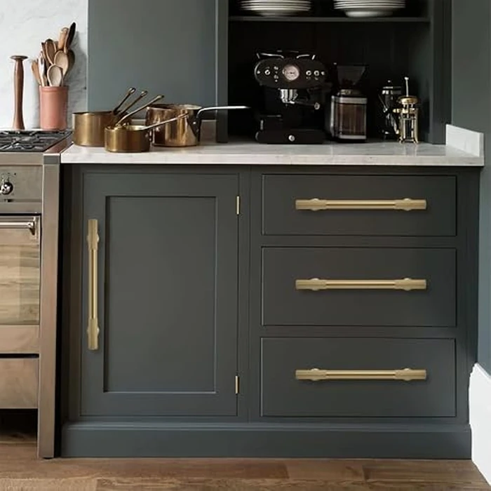 khtumeware 3-3/4 Inch Hole Center 10 Pack Brushed Brass Heavy Duty Solid Warm Brass Cabinet Pulls, Kitchen Drawer Handles, for Dresser cabinets, cabinets by khtumeware - Image 3