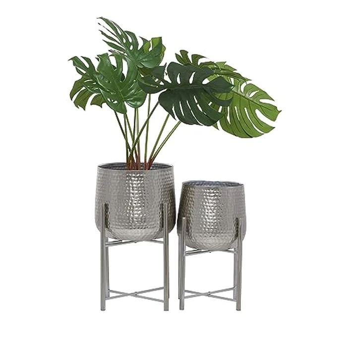 Deco 79 Metal Planter with Removable Stand, Set of 2 19", 16" H, Silver by Deco 79 - Used - Like New condition - CA$75.64
