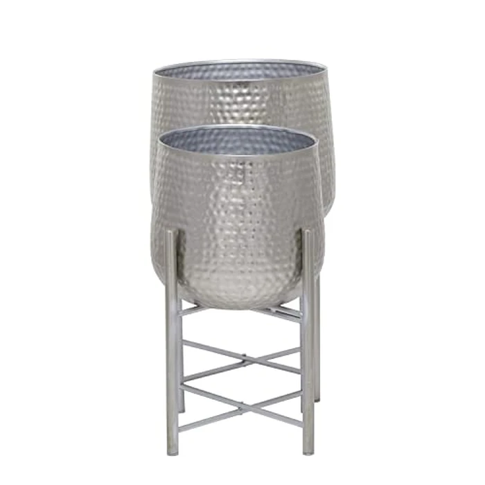 Deco 79 Metal Planter with Removable Stand, Set of 2 19", 16" H, Silver by Deco 79 - Image 9
