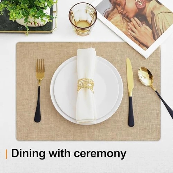 smiry Light Brown Placemats for Dining Table Set of 6, Heat Resistant Washable Linen Table Mats, Easy to Clean Place Mats for Indoor Outdoor Party Kitchen Decoration, 13" x 19", Light Brown by smiry - Image 5