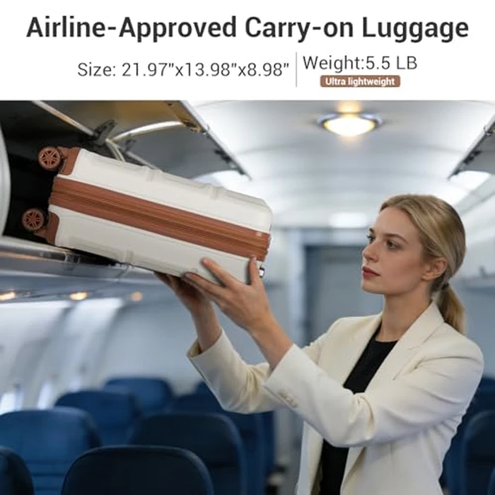 Kono Carry On Luggage 22x14x9 Airline Approved with Spinner Wheels,Lightweight PC+ABS 20 Inch Luggage with TSA Lock,Expandable Hard Shell Carry On Suitcases for Men Women,White by Kono - Image 4