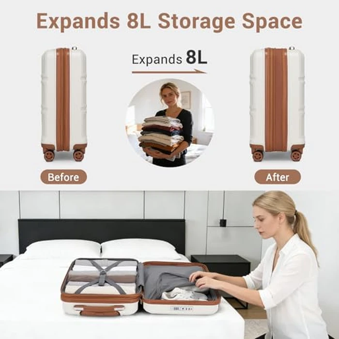 Kono Carry On Luggage 22x14x9 Airline Approved with Spinner Wheels,Lightweight PC+ABS 20 Inch Luggage with TSA Lock,Expandable Hard Shell Carry On Suitcases for Men Women,White by Kono - Image 7