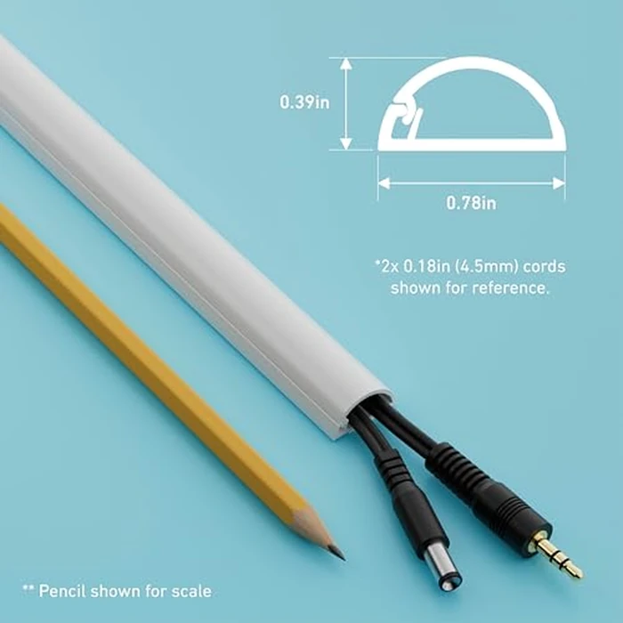 D-Line 15.7in TV Cord Hider, Patented Half Round Cable Cover, Hide Wall Mount TV Wires, Hinged One-Piece Cable Concealer, Adhesive, Decorative Raceway - 0.78in W x 0.39in H x 15.7in L - White by D-Line - Image 3