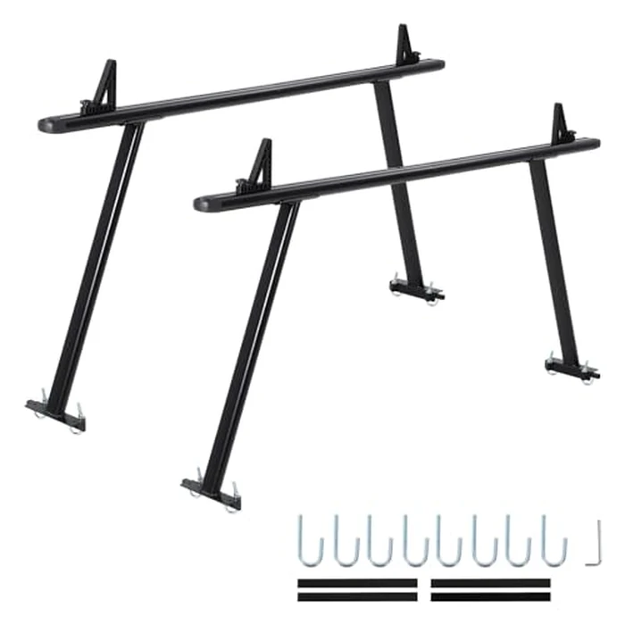 Truck Rack, 35-71in Adjustable Width Ladder Rack for Truck, Aluminum 1000 Lbs Capacity with 8 Non-Drilling j-Bolt, Iron Leg, Heavy Duty Truck Bed Rack Two-Bar Set for Kayak, Surfboard, Lumber, Ladder by Elementool - Image 1