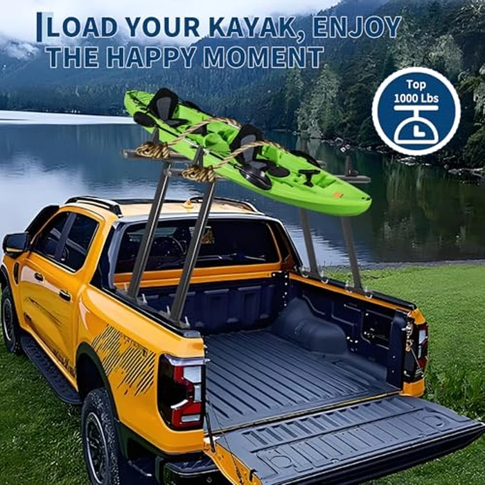 Truck Rack, 35-71in Adjustable Width Ladder Rack for Truck, Aluminum 1000 Lbs Capacity with 8 Non-Drilling j-Bolt, Iron Leg, Heavy Duty Truck Bed Rack Two-Bar Set for Kayak, Surfboard, Lumber, Ladder by Elementool - Image 9