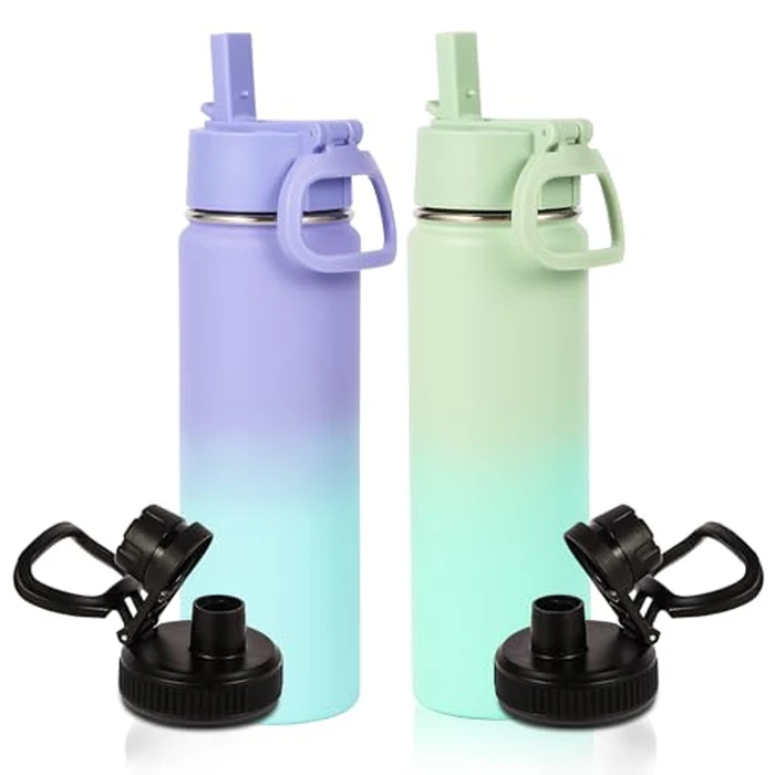 Volhoply 20oz Insulated Stainless Steel Water Bottle with Straw Lid Bulk 2 Pack,Kids Double Wall Vacuum Cups with Handle,Reusable Outdoor Sports Camping Metal Bottles,Travel Flask Keep Cold(Mix,2) by Volhoply - Used - Like New condition - CA$17.67