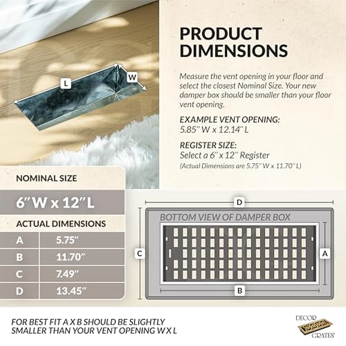 Decor Grates Metal Scroll Decorative Air Vent Cover 6x12 Floor Register - Adjustable Control Lever - AC Floor Vent Covers for Home Floor Vents - Fits 6 x 12 Inch Opening - Rubbed Bronze (SPH612-RB) by Decor Grates - Image 4