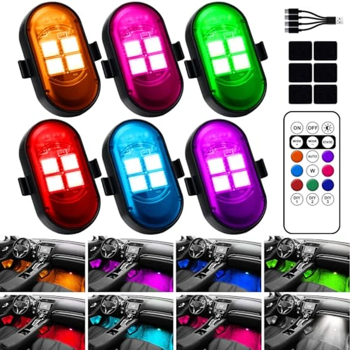 Upgraded Wireless LED Lights for Car, Rechargeable Interior Car Lights with 8 Colors Brightness Adjustable, 12H Battery Life, Remote Control, Mini Strobe Lights for Vehicle Motorcycle Bike Decor by Hemei9319 - Used - Like New condition
