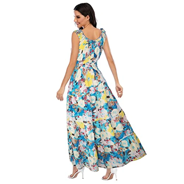 OSTOO Women's 2026 Summer Boho Floral Print Tiered Casual Flowy Long Maxi Dress(Blue,S) by OSTOO - Used - Like New condition