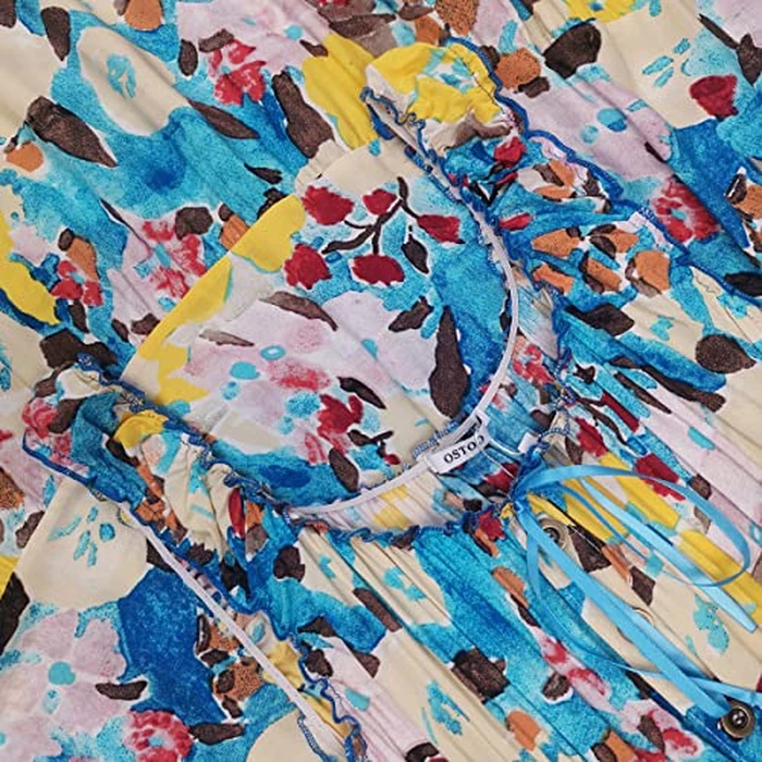 OSTOO Women's 2026 Summer Boho Floral Print Tiered Casual Flowy Long Maxi Dress(Blue,S) by OSTOO - Image 2