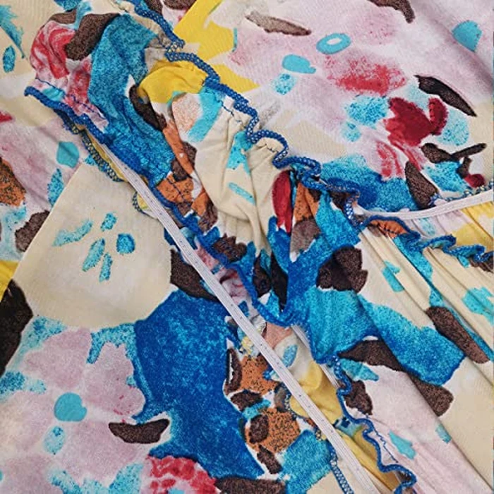 OSTOO Women's 2026 Summer Boho Floral Print Tiered Casual Flowy Long Maxi Dress(Blue,S) by OSTOO - Image 3